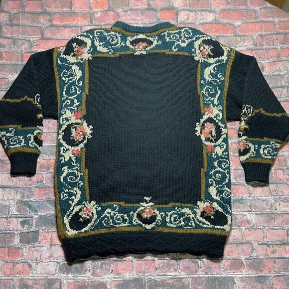 Vtg Cottagecore Womens Sweater L Black Floral Granny Wool Blend Cabincore Soft - Picture 5 of 7